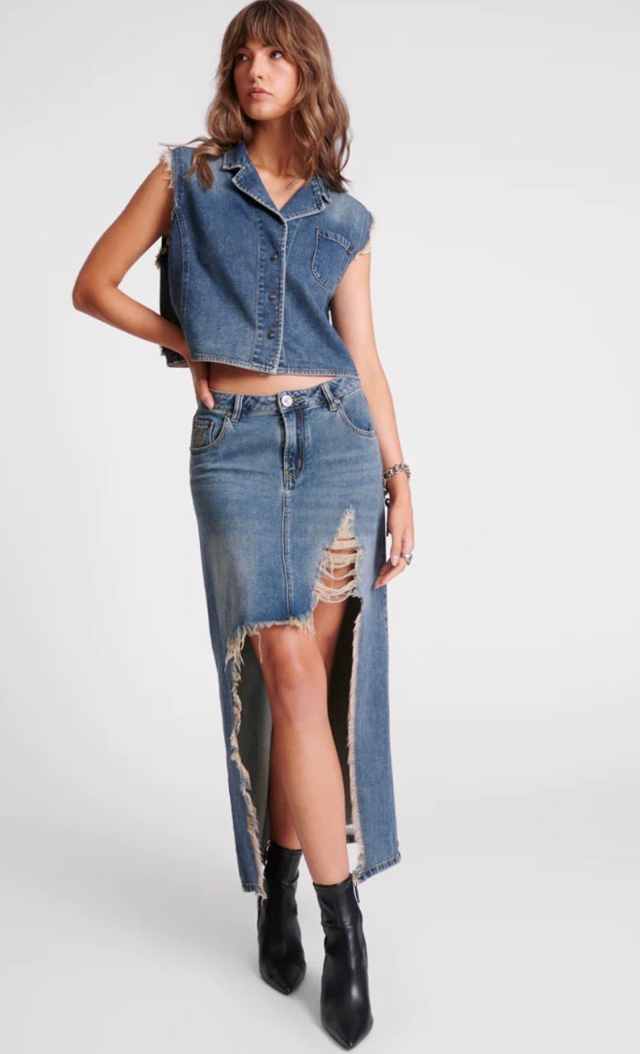 Memphis High Waist Shredded Maxi Skirt- Memphis