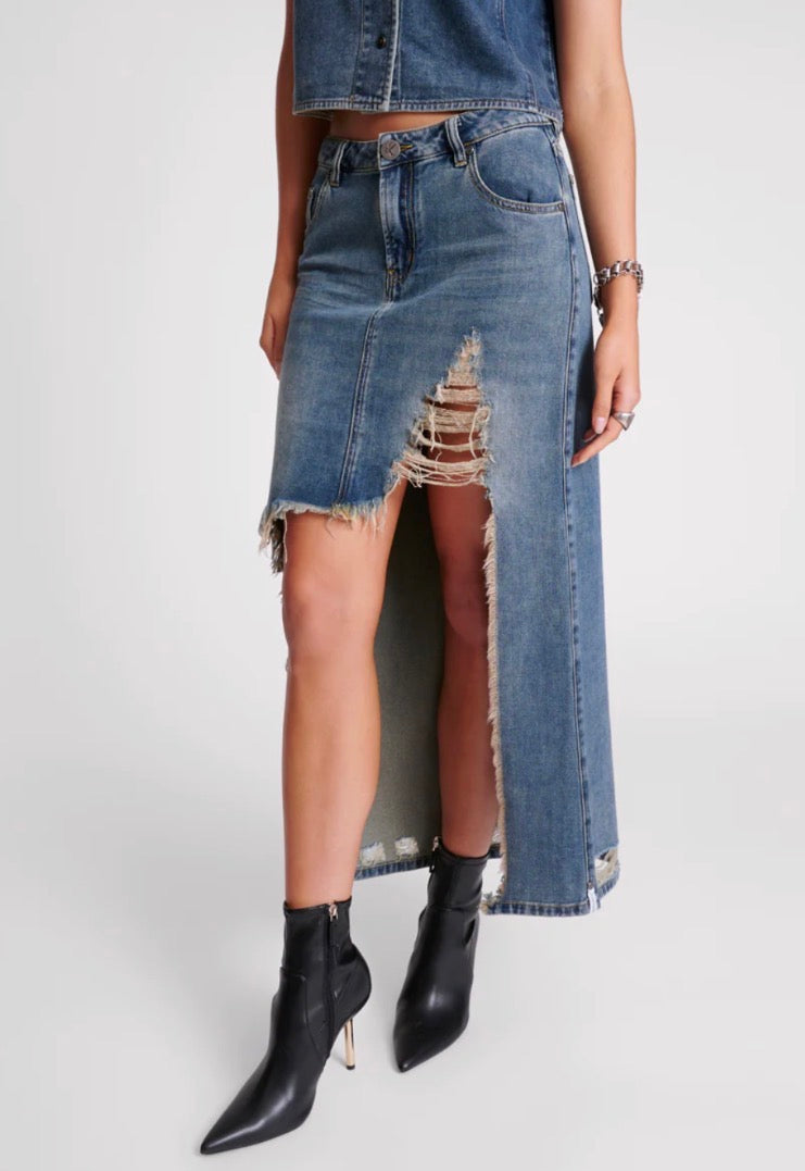 Memphis High Waist Shredded Maxi Skirt- Memphis