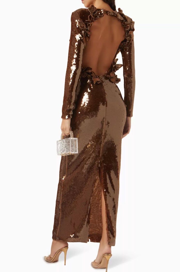 Sequin Long Sleeve Gown