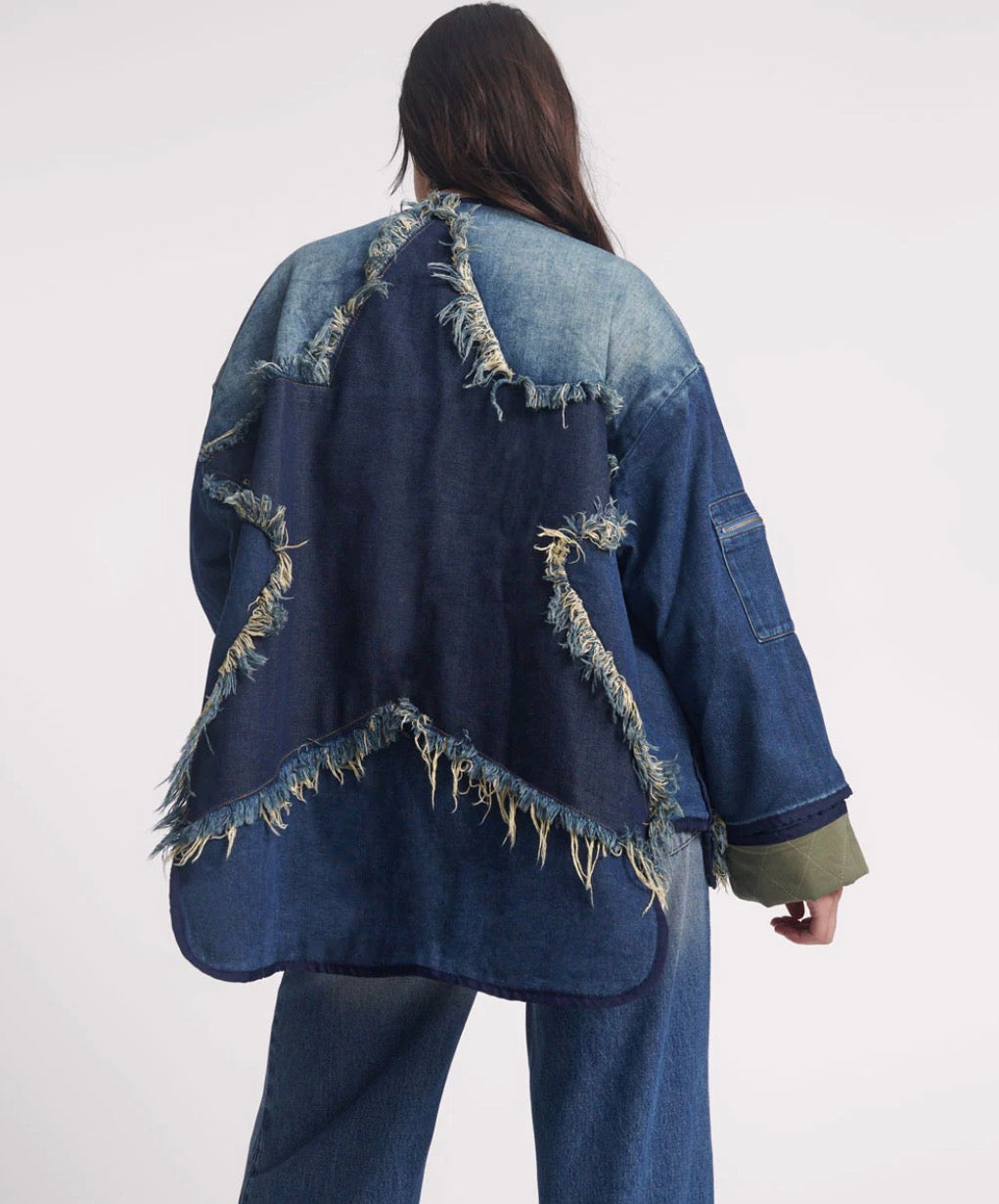 Star Denim Wadded Jacket-Dark Memphis Blue