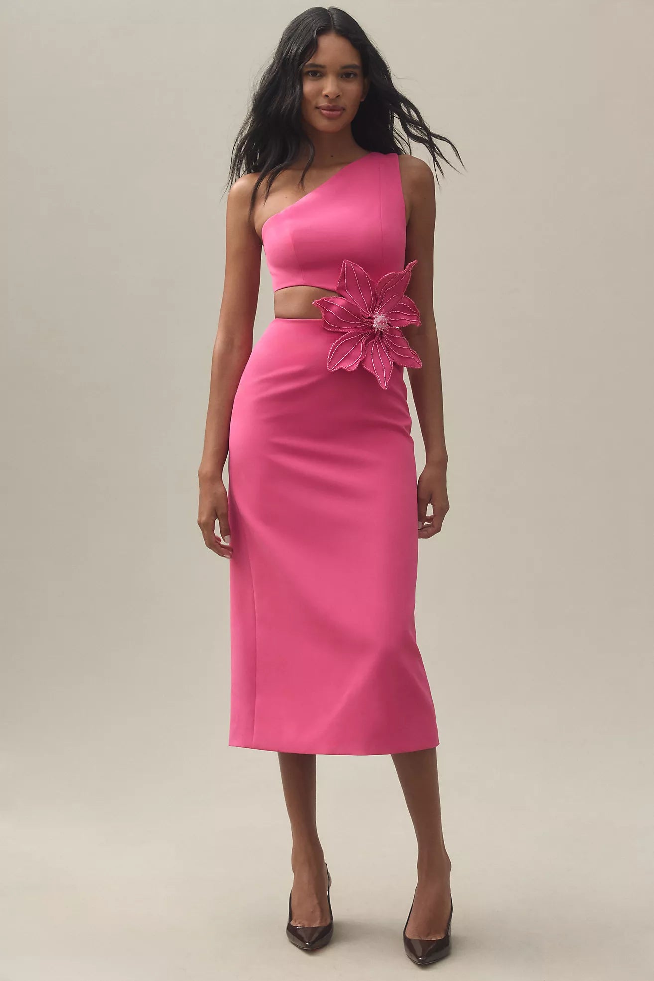 Flower Applique Midi Dress