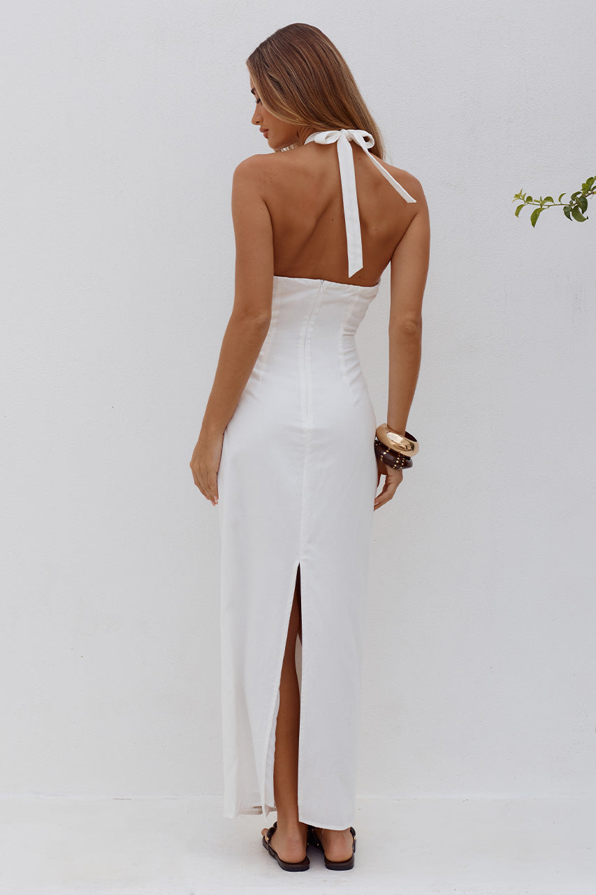Shelllie Keyhole Halter Midi Dress White