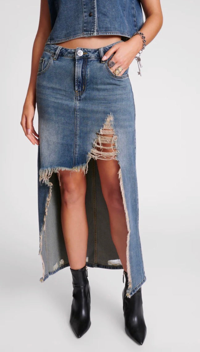 Memphis High Waist Shredded Maxi Skirt- Memphis