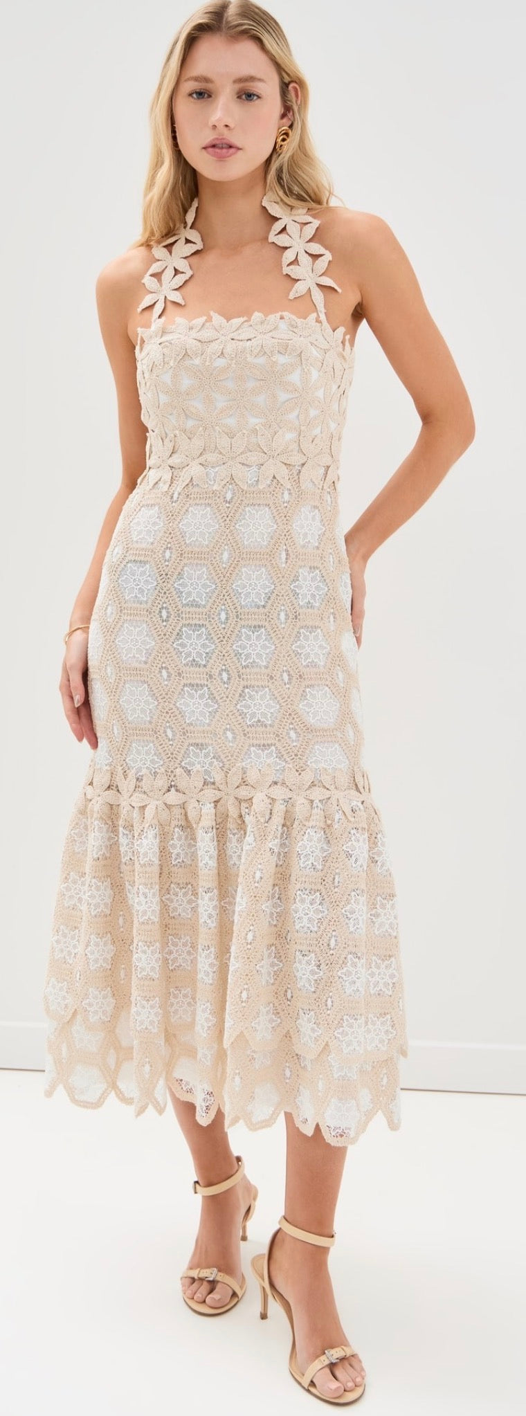Natural Crochet Midi Dress