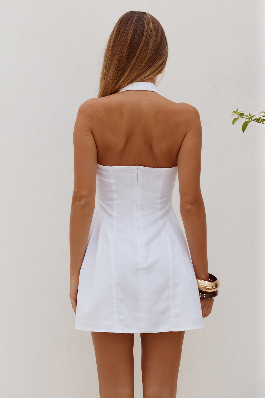 Amphora Halter Mini Dress White