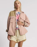 Daria Checked Faux Leather Shacket - Pale Pink