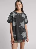 Denim Star Hand Embellished Boyfreind Tee - Charcoal Denim