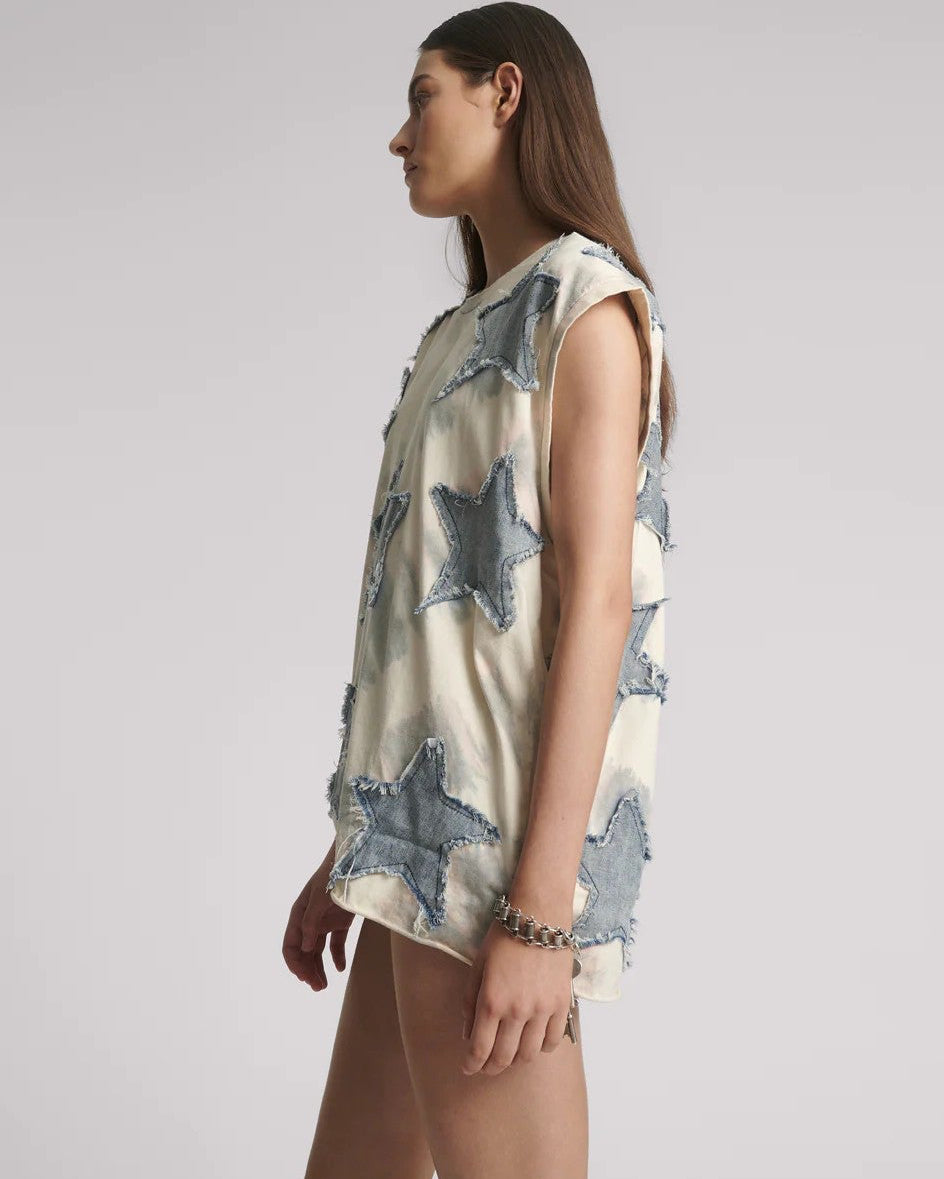 Denim Star Tie Dye Oversized Tank Top