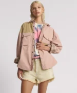 DARIA  ChECKED  FAUX LEATHER  SHACKET - PALE PINK