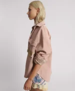 DARIA  ChECKED  FAUX LEATHER  SHACKET - PALE PINK - Image 3