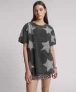 DENIM  STAR HAND EMBELLISHED  BOYFREIND TEE - CHARCOAL DENIM