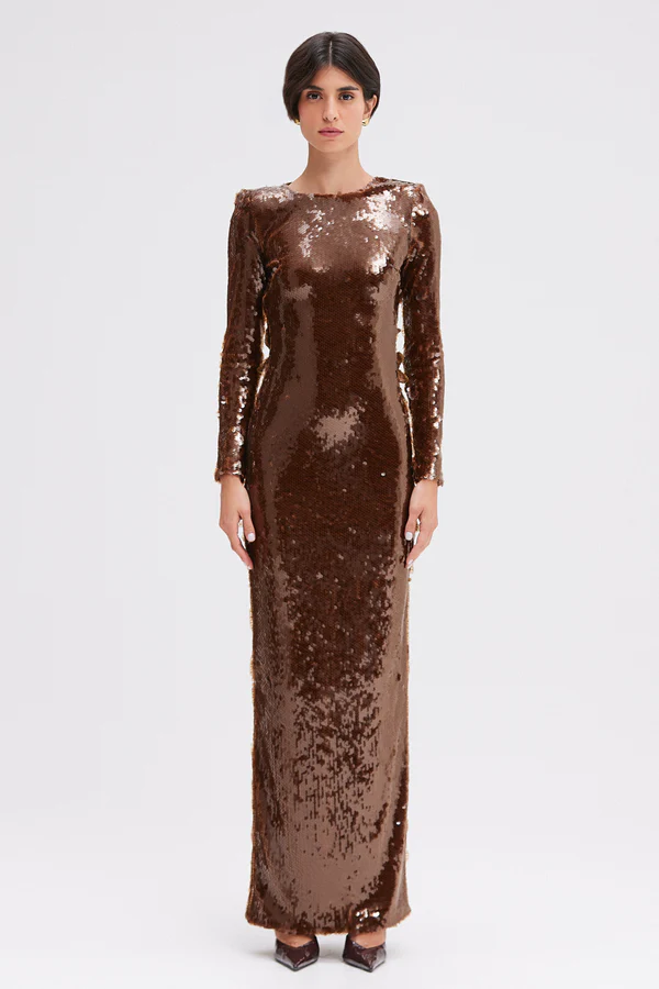 BROWN8 SEQUIN LONG SLEEVE GOWN - Image 1