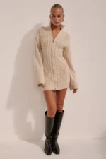 KATARA KNIT MINI DRESS - CREAM